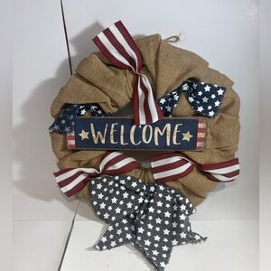 4th of July Hanging Burlap Wreath Decoration Holiday Spirit American Flag